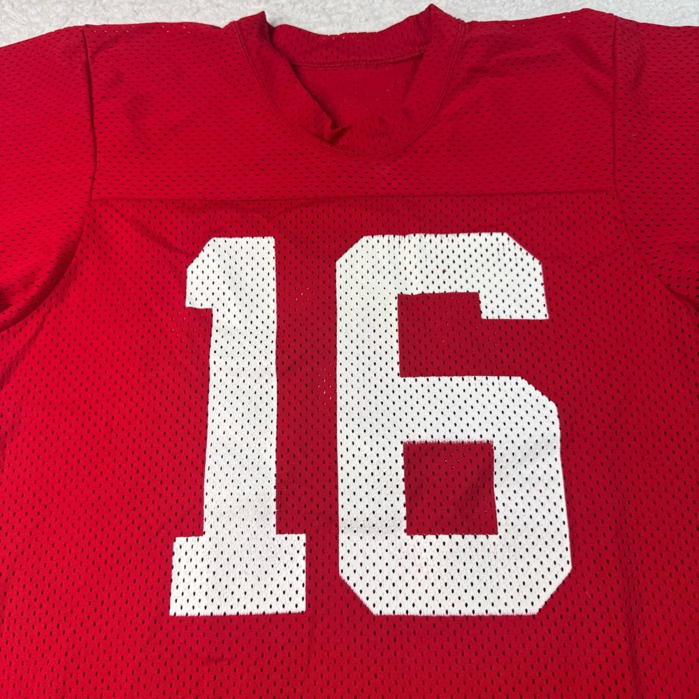 Vintage 80s Sand-Knit Joe Montana‎ #16 Jersey 49ers Authentic Size Large/XL Red